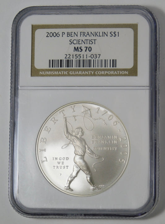 2006 P Commemorative "Franklin-Scientist" Silver Dollar Top Grade! NGC MS70