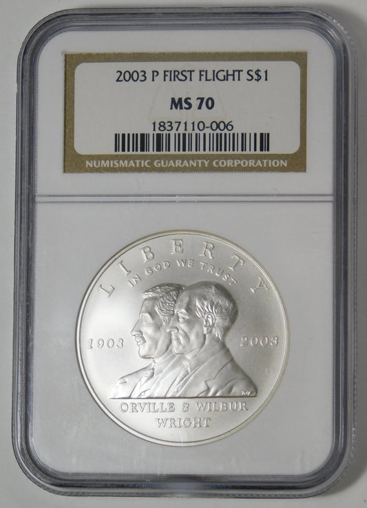 2003 P Commemorative "First Flight" Silver Dollar TOP GRADE! NGC MS70.