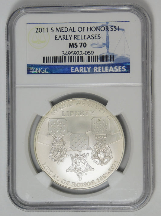 2011-S Commemorative Medal of Honor Silver Dollar TOP GRADE! NGC MS-70