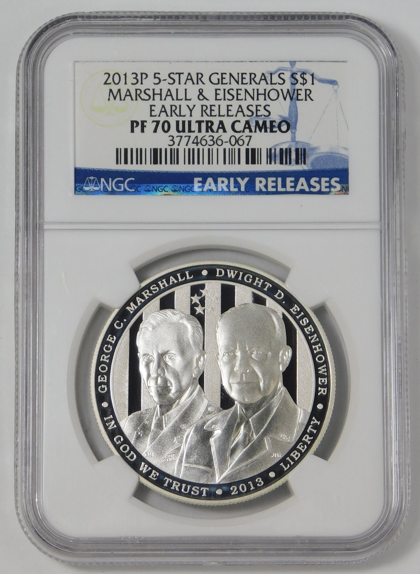 2 COIN SET - 2013 P&W Commemorative 5 Star Generals Silver Dollars NGC PF70 UC & MS70