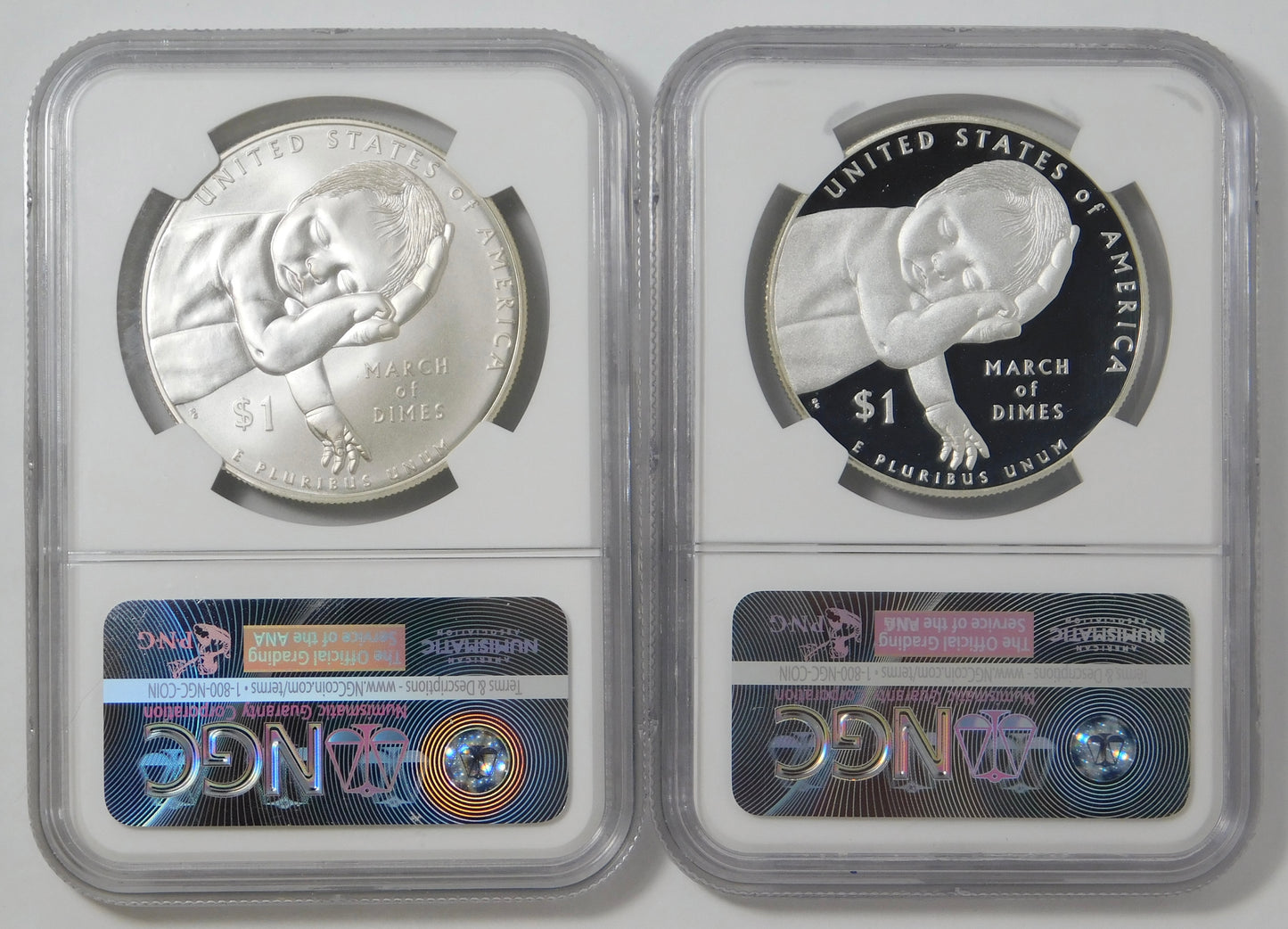 2015 P&W Commemorative March of Dimes Silver Dollars NGC PR70DACAM & MS-70