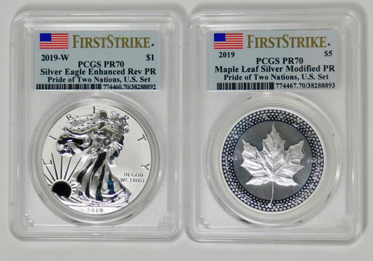 2019 PRIDE OF TWO NATIONS 2 Coin Set Enhanced Rev Proof 70 Rare!