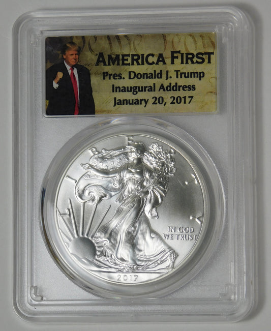 2017 Silver Eagle First Strike D. Trump Inaugural Label PCGS MS70
