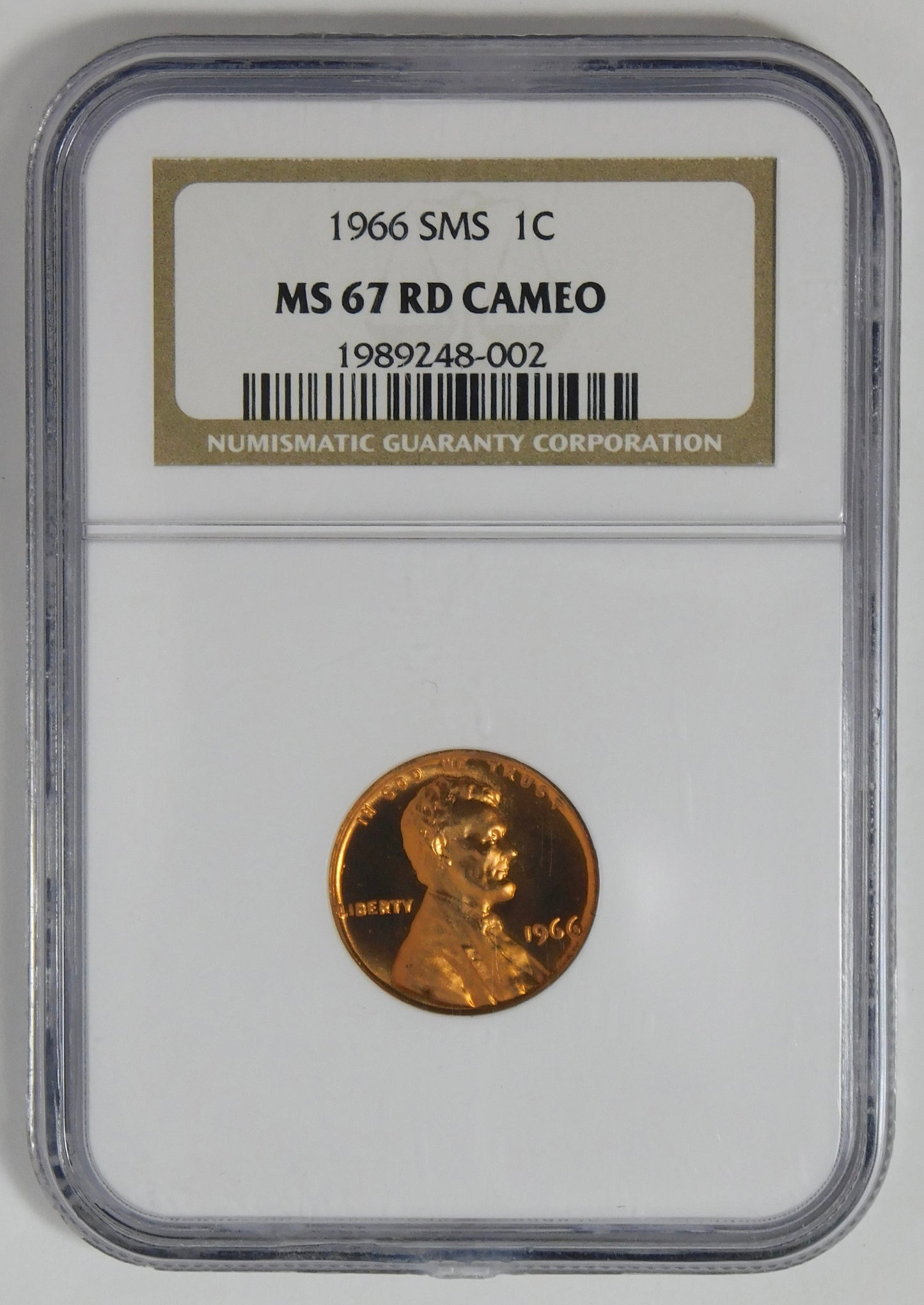 1966 SMS (Special Mint Strike) Lincoln Cent NGC MS-67 RD CAMEO