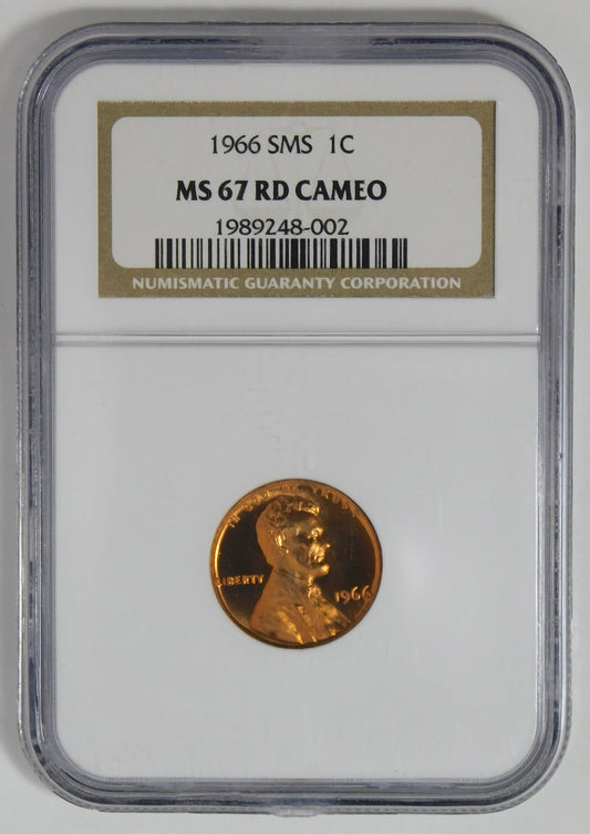 1966 SMS (Special Mint Strike) Lincoln Cent NGC MS-67 RD CAMEO