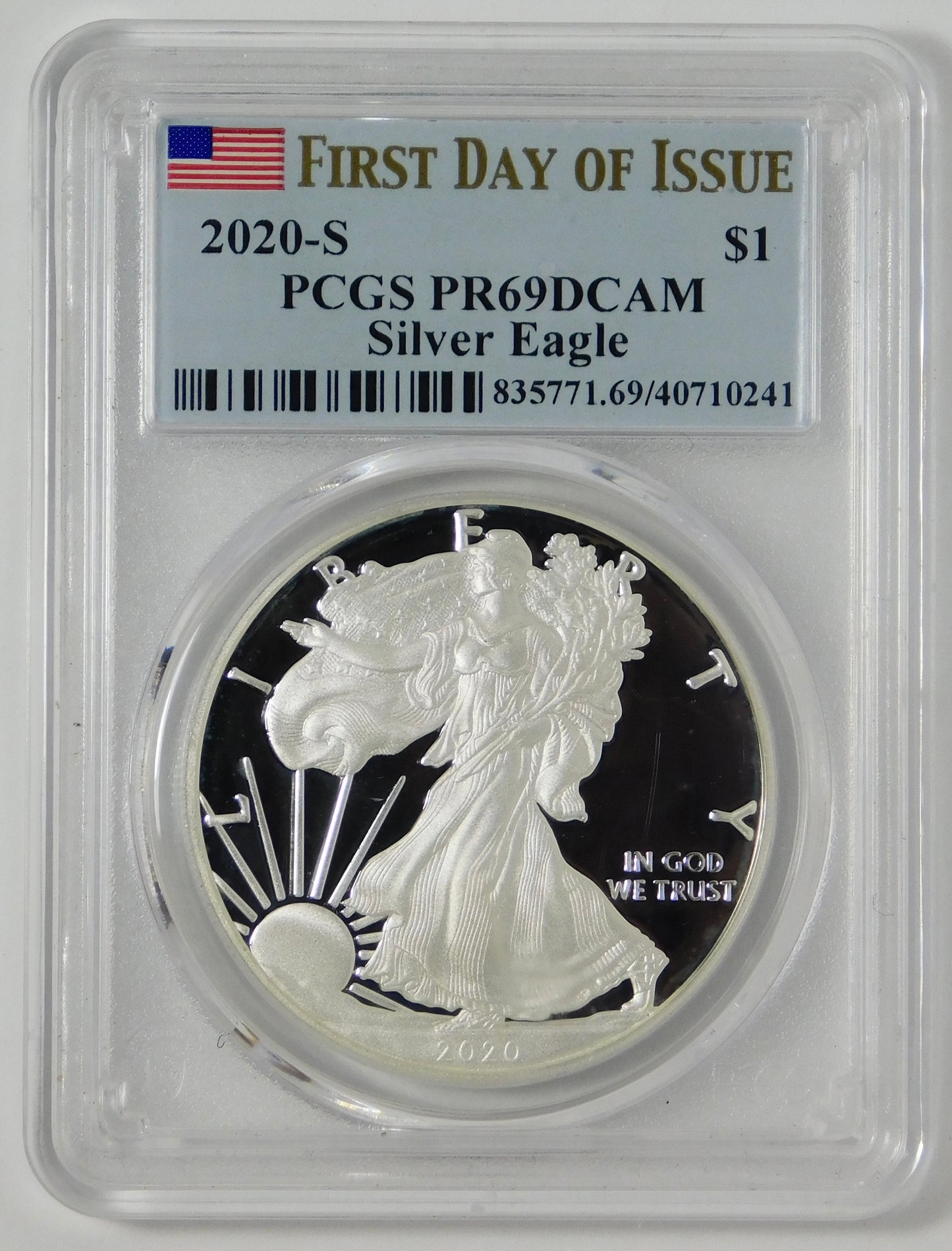 2020 S American Silver Eagle First Day Issue PCGS PR69 DCAM