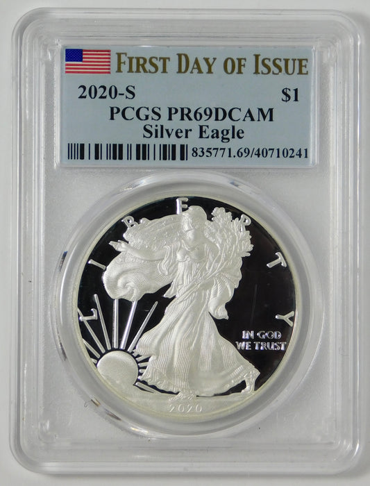 2020 S American Silver Eagle First Day Issue PCGS PR69 DCAM