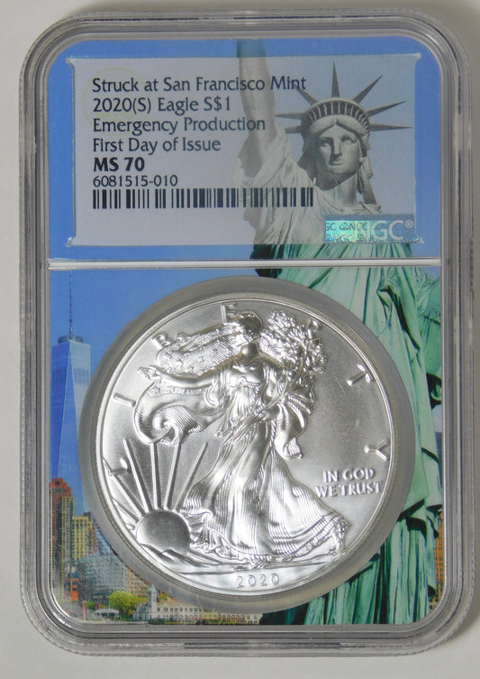 2020 (S) Silver Eagle Emergency Production FDOI NGC MS-70