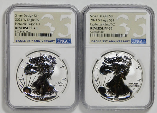 2021 S&W American Silver Eagle "Reverse Proof" Set NGC Reverse PF69/70