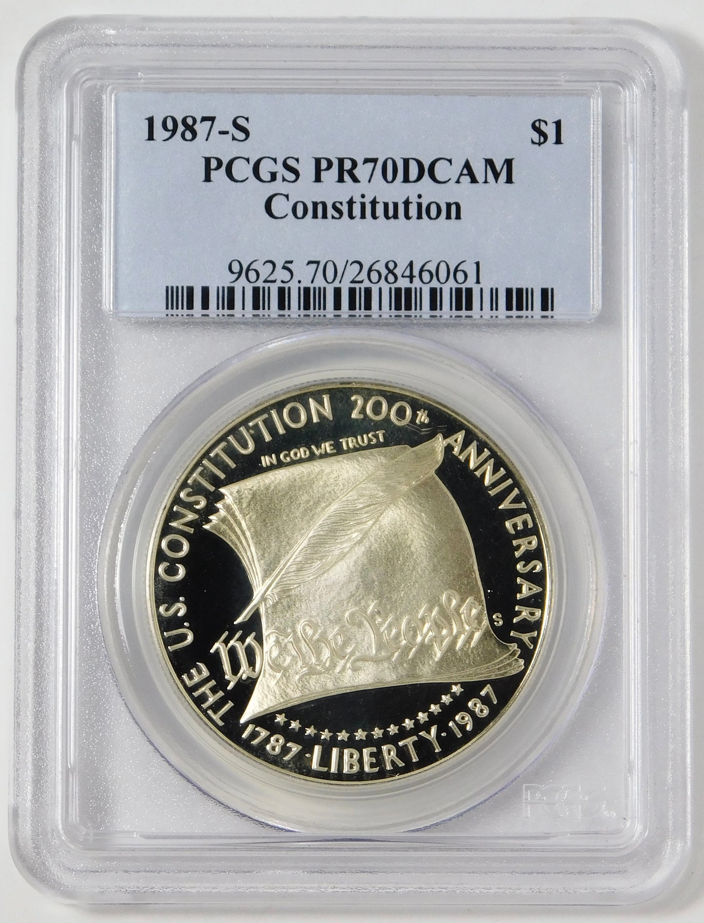 1987-P Commemorative Constitution Silver Dollar TOP GRADE! PCGS PR70DCAM