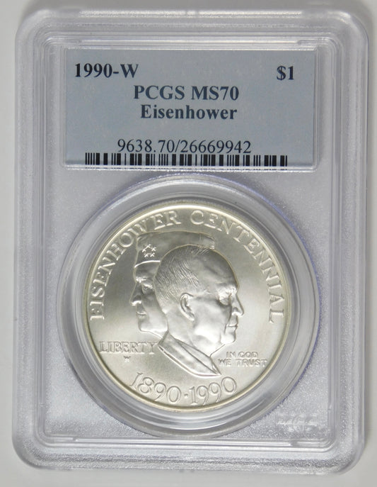 1990-W Commemorative Eisenhower "Ike" Silver Dollar TOP GRADE! PCGS MS-70