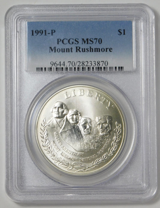1991 P Commemorative Mount Rushmore Silver Dollar TOP GRADE! PCGS MS-70