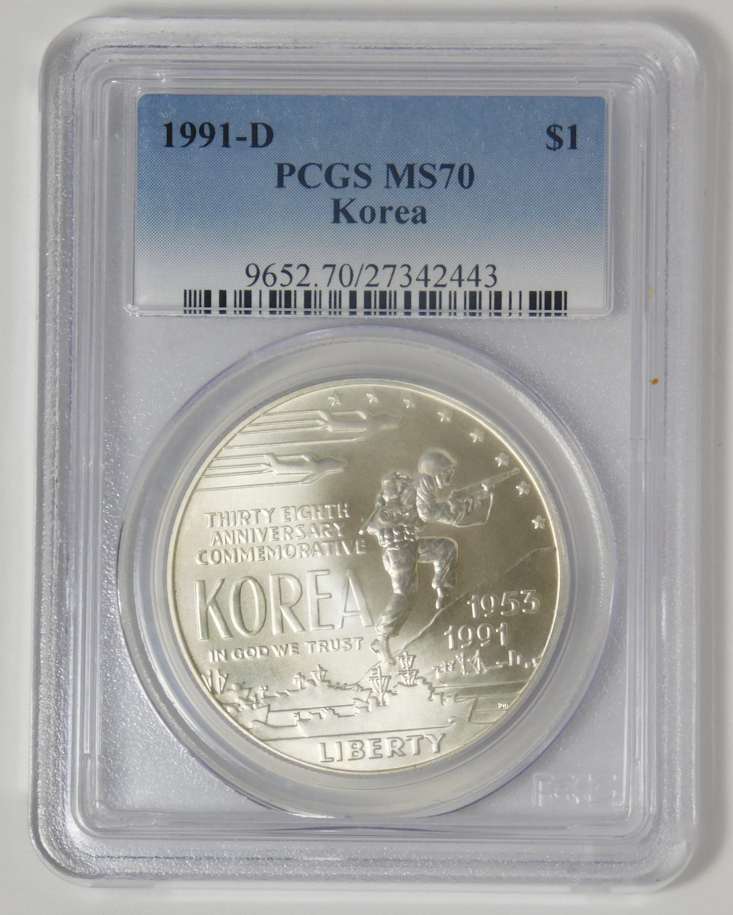 1991 D Commemorative "Korea" Silver Dollar TOP GRADE! PCGS MS-70