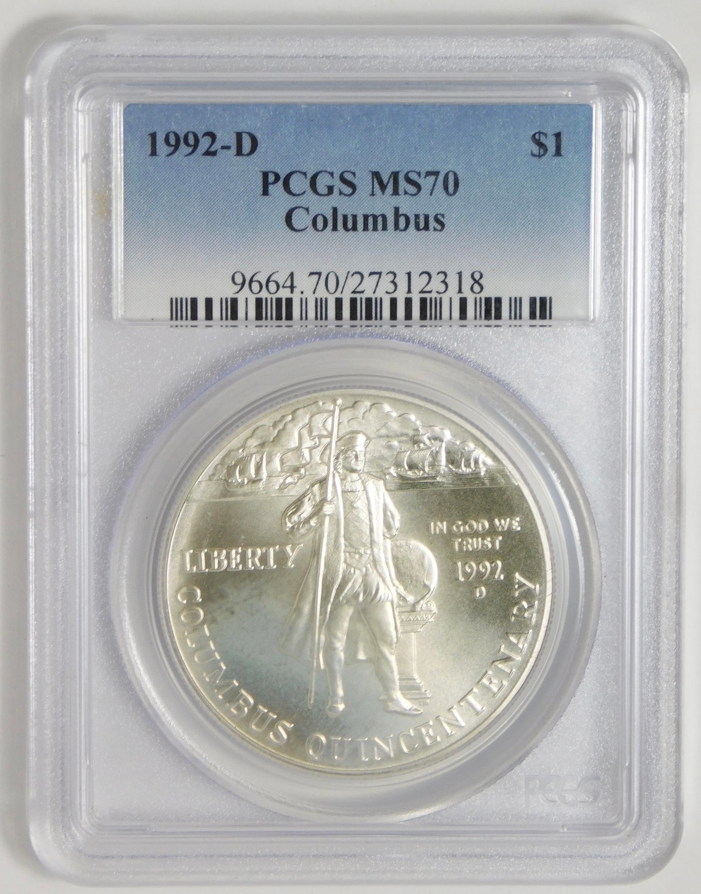 1992 D Commemorative "Columbus" Silver Dollar TOP GRADE! PCGS MS70