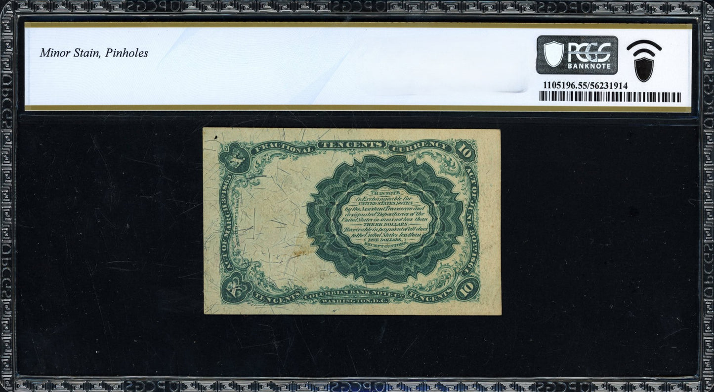 Fifth Issue 10 Cents Fractional Currency Note Red Seal W/ Long, Thin Key PCGS About Unc 55