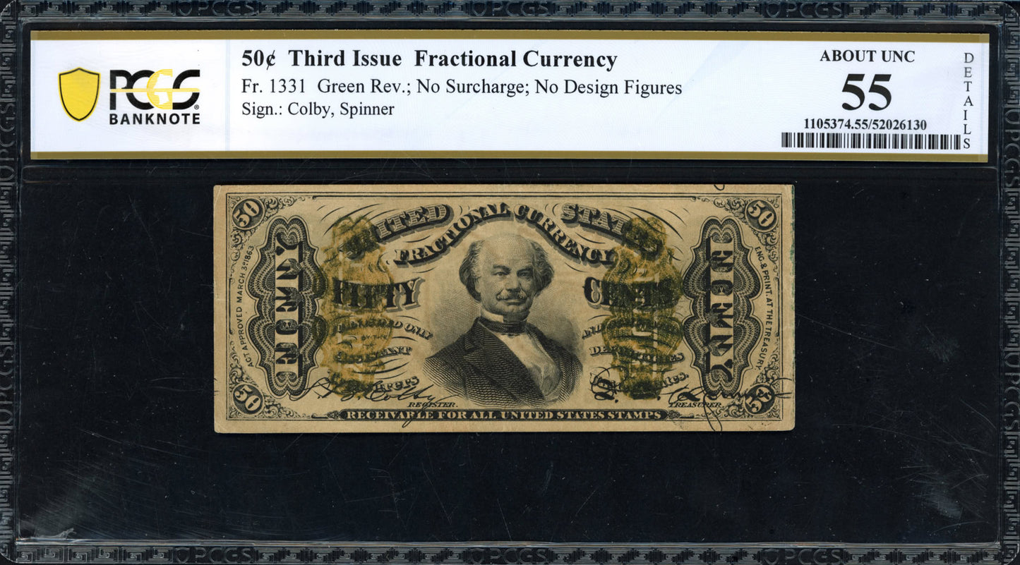 Fractional Currency Third Issue 50 Cents Note Green Back PCGS About Unc 55