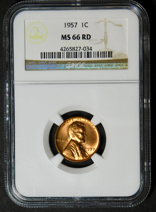 1957 Lincoln Wheat Cent. NGC Mint State 66 RD