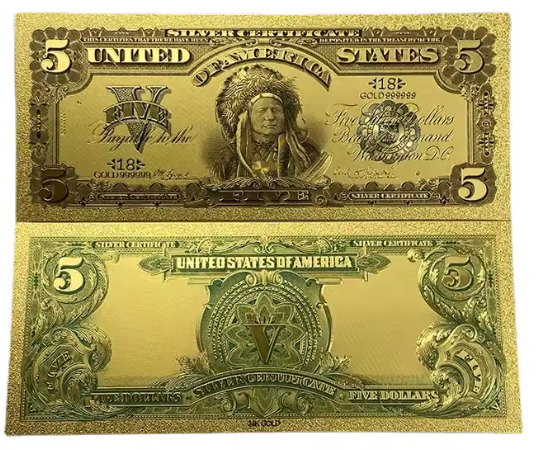 1899 Indian Chief Silver Certificate 24K Gold Plated Note / COA