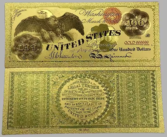 1863 $100 Legal Tender Eagle 24K Gold-Foil Note Protective Holder/ COA