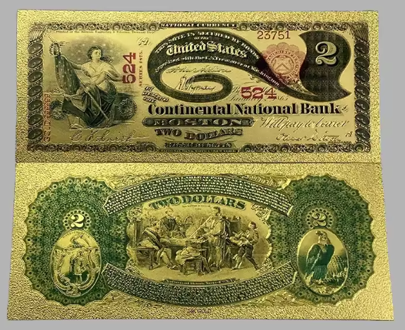 1875 Continental National Bank of Boston. 24K Gold-foil W/Protective Holder/COA