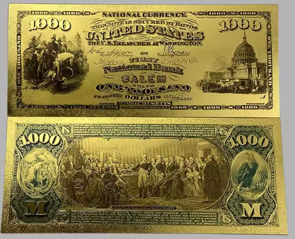 1875 National Bank Salem, Ma. Gold-Foil Note Protective Holder/COA