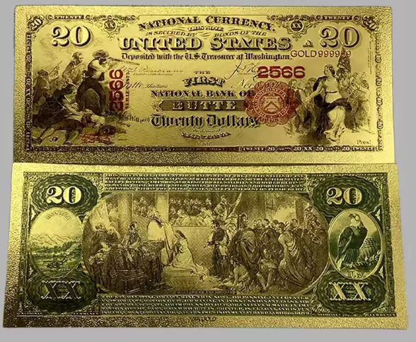 1875 National Bank Butte Mont. Gold-foil Note Protective Holder/ COA
