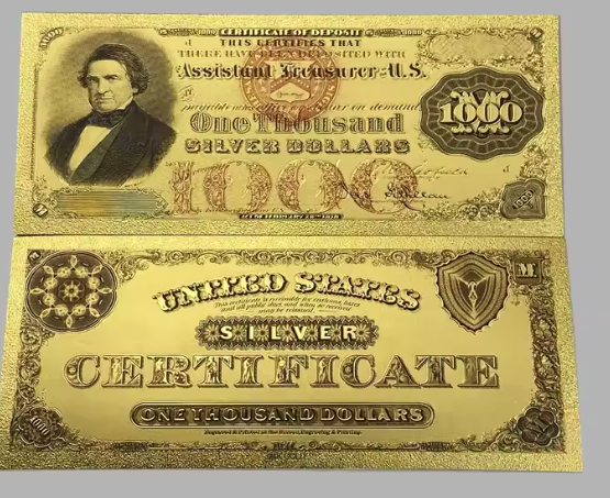 1878 Silver Certificate Gold-Foil Note. Protective Holder/ COA