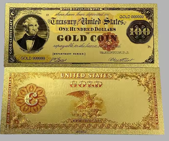 1882 U.S. Treasury Banknote 24K Gold-Foil Note / COA