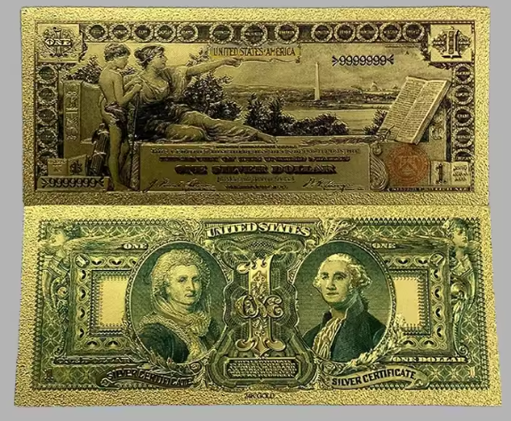 1896 Silver Certificate Educational Note Goldfoil. Protective Holder/COA