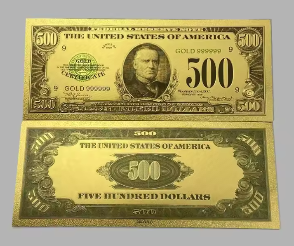 1928 $500 Federal Reserve McKinley 24K Gold Foil Note Protective Holder / COA