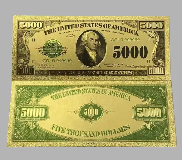 1928 $5000 James Madison Federal Reserve Gold Foil Banknote Protective Holder