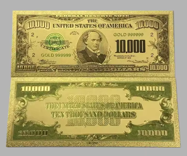 1928 $10,000 Salmon Chase Federal Reserve Gold Foil Banknote Protective Holder