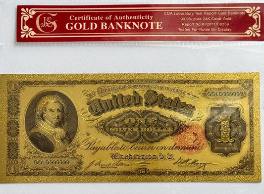 1891 Martha Washington Silver Certificate 24K Gold-foil Protective Holder/COA