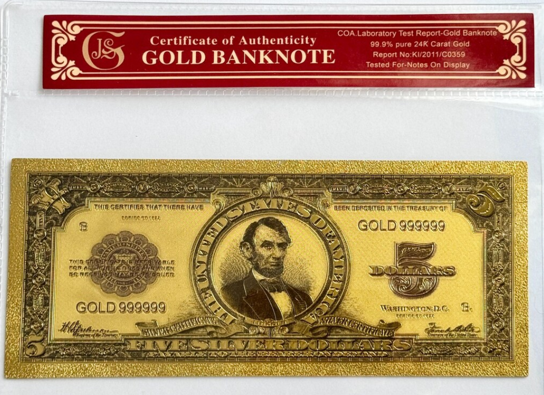 1923 Abraham Lincoln Banknote GoldFoil Note Protective Holder / COA