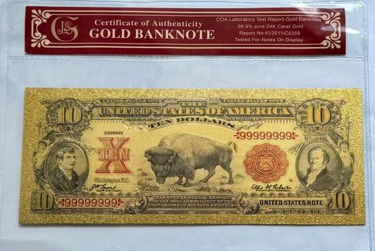 1901 Certificate "Bison" Banknote Gold-Foil W/ Protective Holder & COA