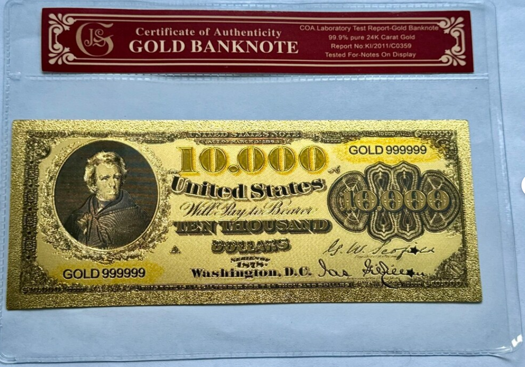 1878 Andrew Jackson Banknote 24K Gold-Foil /Holder COA