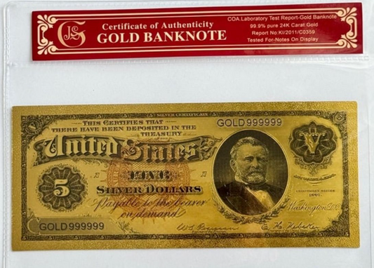 1886 Morgan Dollar Silver Certificate 24K Gold-Foil Protective Holder/COA