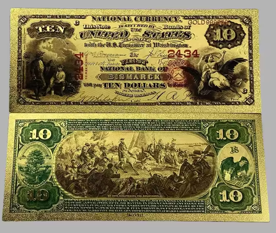 1875 Bismark National Currency Gold-foil Note Protective Holder/COA
