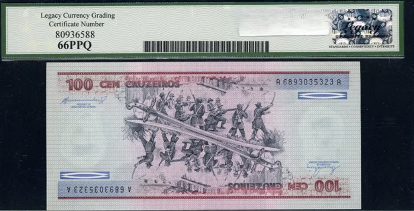 1981-84 Brazil 100 Cruzeiros Banco Central Note Legacy Gem New 66 PPQ