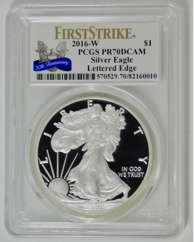2016 W American Eagle Silver Dollar "Lettered Edge" 30th Anniversary PCGS PR70DC