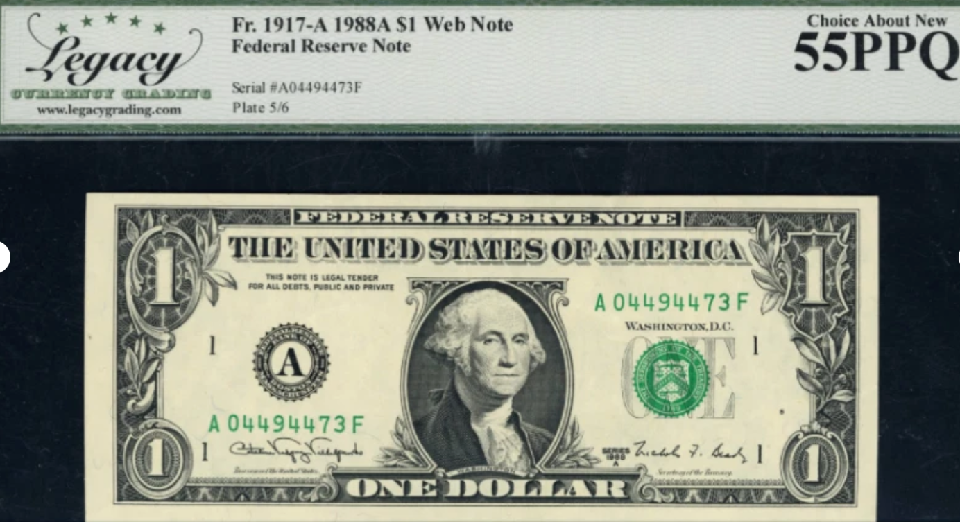 1988-A Web Press Federal Reserve Note. RARE! PCGS Choice About New Unc 55 PPQ