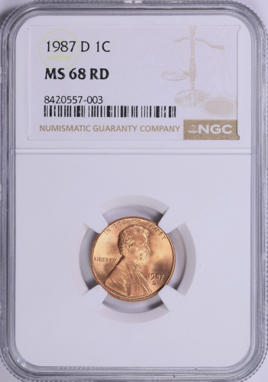 1987-D Lincoln Cent BIG GRADE! NGC MS-68 RD