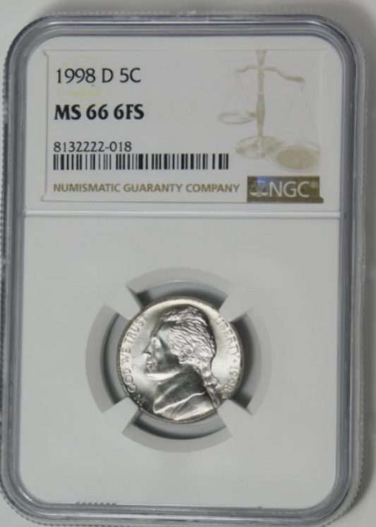 1998-D Jefferson Nickel LOW POP! NGC MS-66 6FS (6 Full Steps)