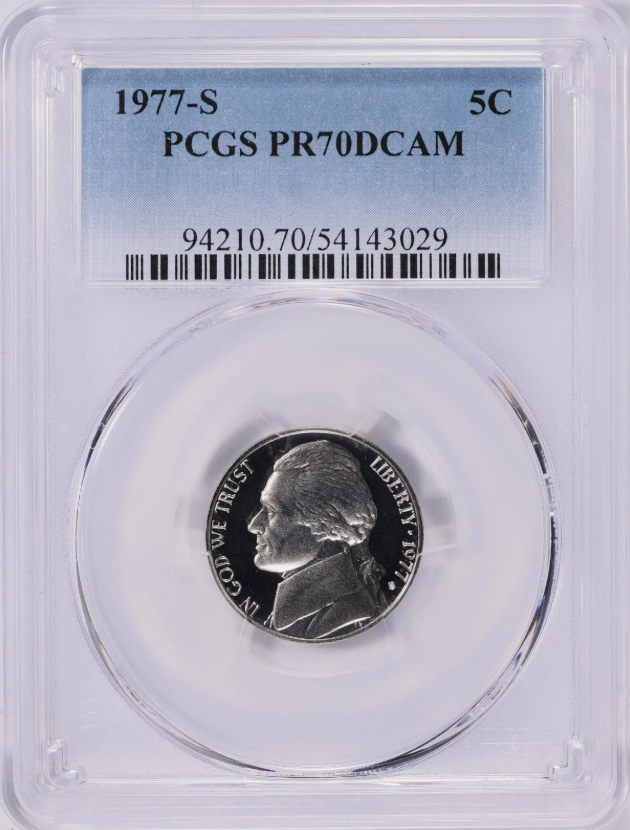 1977-S Jefferson Nickel TOP GRADE! PCGS Proof 70 DCAM