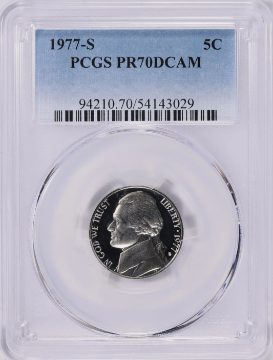 1977-S Jefferson Nickel TOP GRADE! PCGS Proof 70 DCAM