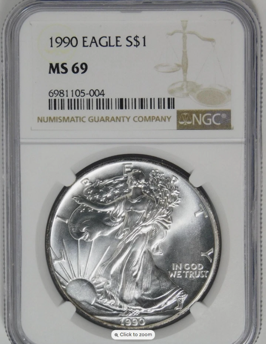 1990 American Eagle Silver Dollar High Grade! NGC Mint State 69
