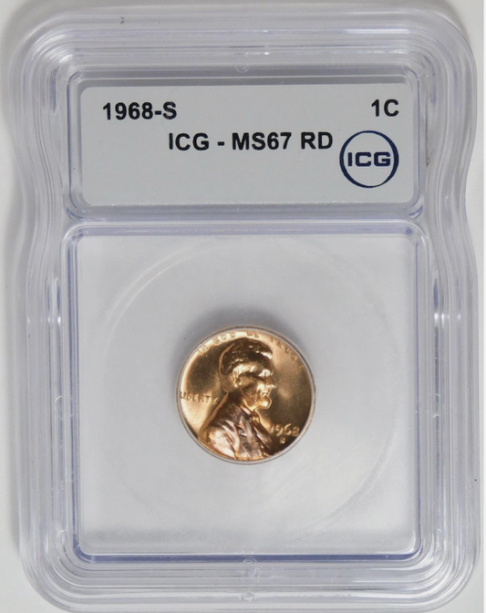 1968-S Lincoln Cent BIG GRADE! ICG Mint State 67 RD