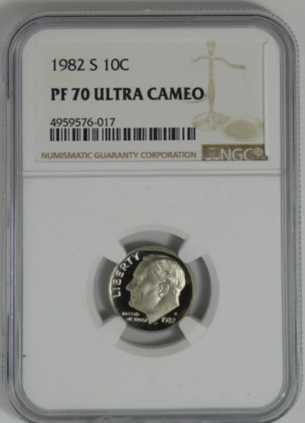 1982-S Roosevelt Dime TOP GRADE! NGC Gem Proof 70 Ultra Cameo