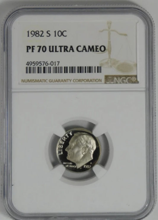 1982-S Roosevelt Dime TOP GRADE! NGC Gem Proof 70 Ultra Cameo