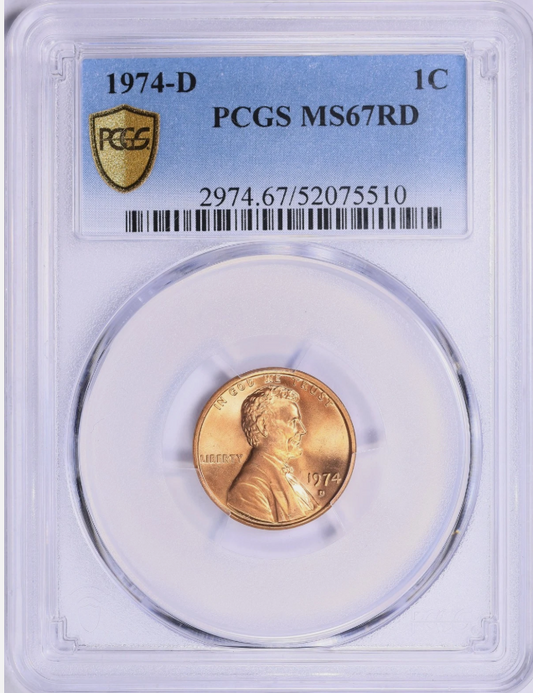 1974-D Lincoln Cent HIGH GRADE / LOW POP PCGS MS-67 RD